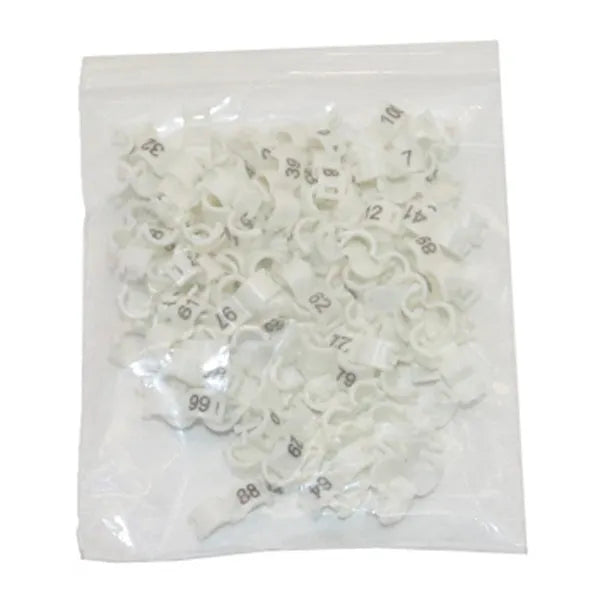 Plastic bird foot split rings in six colours with multiple sizes for bird identification