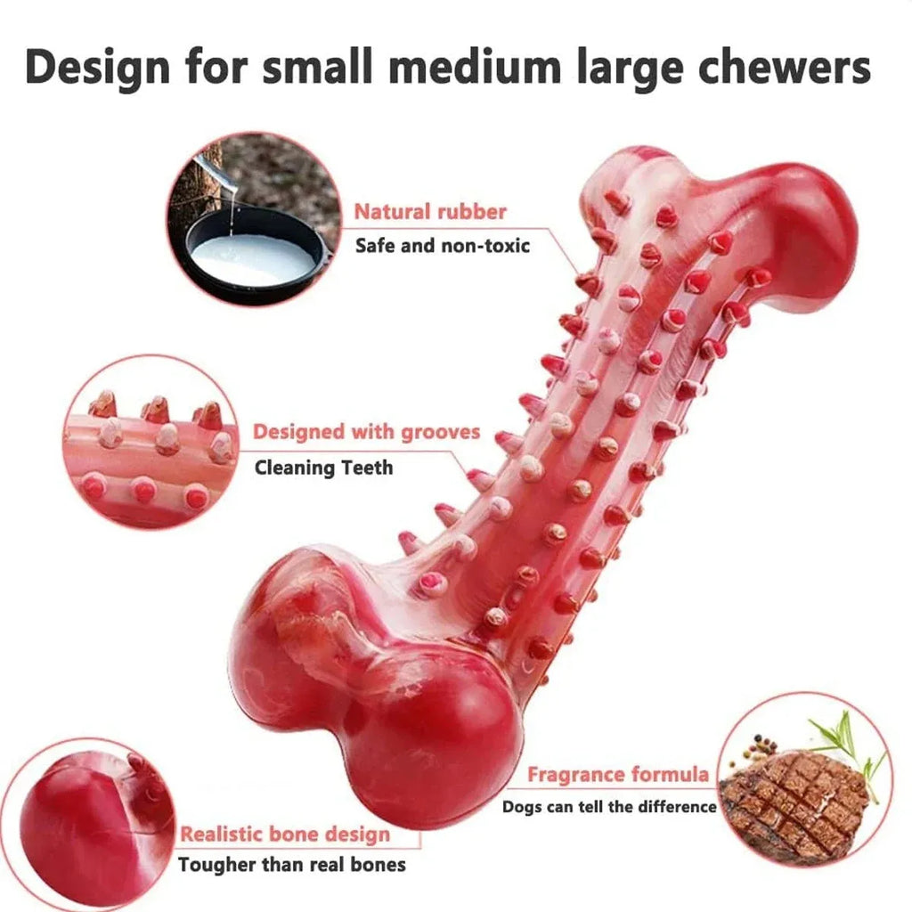 Red natural rubber chew toy for aggressive dogs measuring 12cm long
