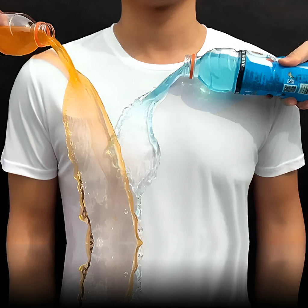 Plain round neck short sleeve quick-dry waterproof anti-fouling T-shirt in white, black, blue; 95% acetate blend loose fit