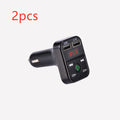 Black Bluetooth car MP3 player FM transmitter with USB charger plugging into cigarette lighter socket