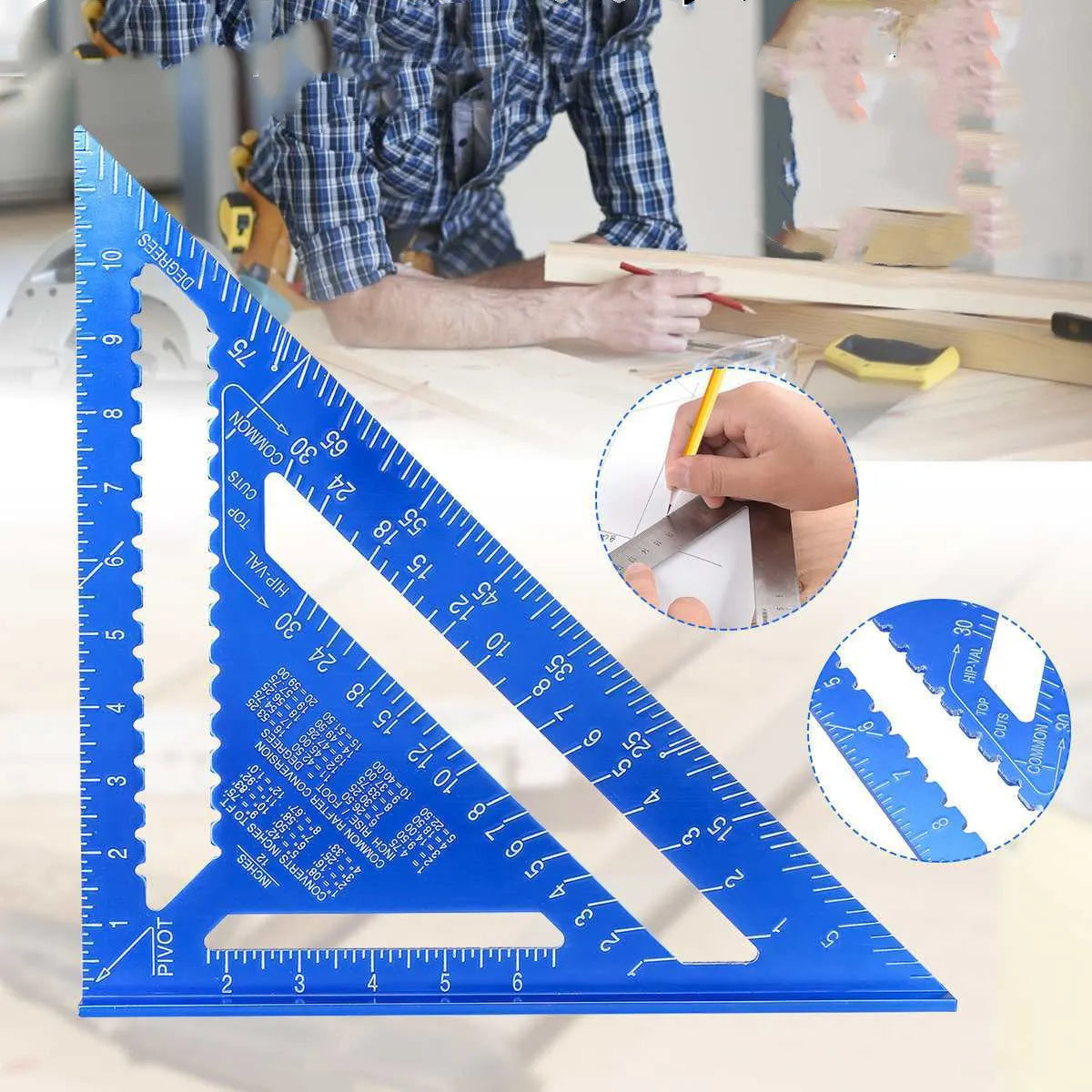 Aluminium alloy woodworking measuring square showing 90-degree angle and 0.1mm graduation markings