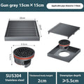 304 stainless steel courtyard floor drain with a square gun grey 15x15cm ABS plastic cover.