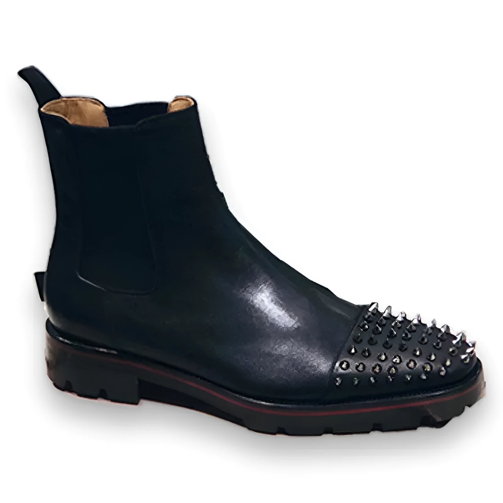 Black cowhide leather high-top business casual shoes with a leather sole.