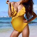 Yellow Siamese maternity swimsuit for pregnant women with built-in chest pad and no steel support