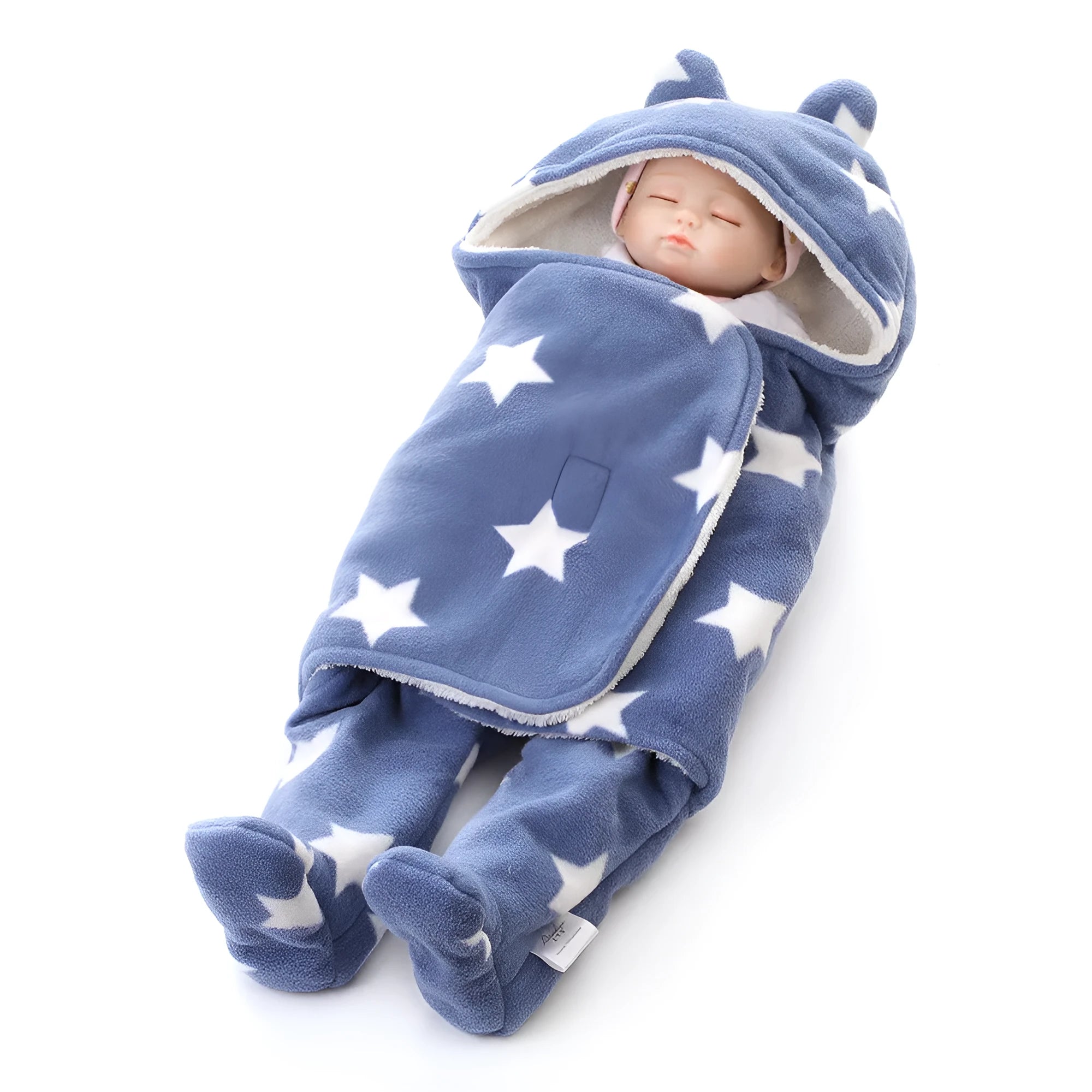 Newborn fleece blanket sleeping bag with cartoon pattern in pink colour, size 65x75cm for cot