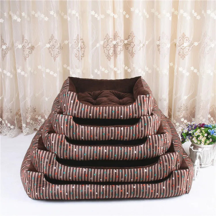 Rectangular soft cloth pet bed for dogs and cats with a removable cover, shown in a stripe pattern.