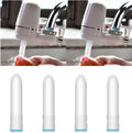 White plastic faucet water filter with ceramic cartridge and set of thread adapters