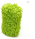 Silvery green rectangular car wash sponge made of chenille microfiber, measuring 14cm by 25cm.
