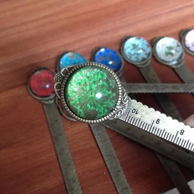 Handmade dry flower gypsophila ruler bookmark with lace flowers, daffodils and clover on 12 cm scale