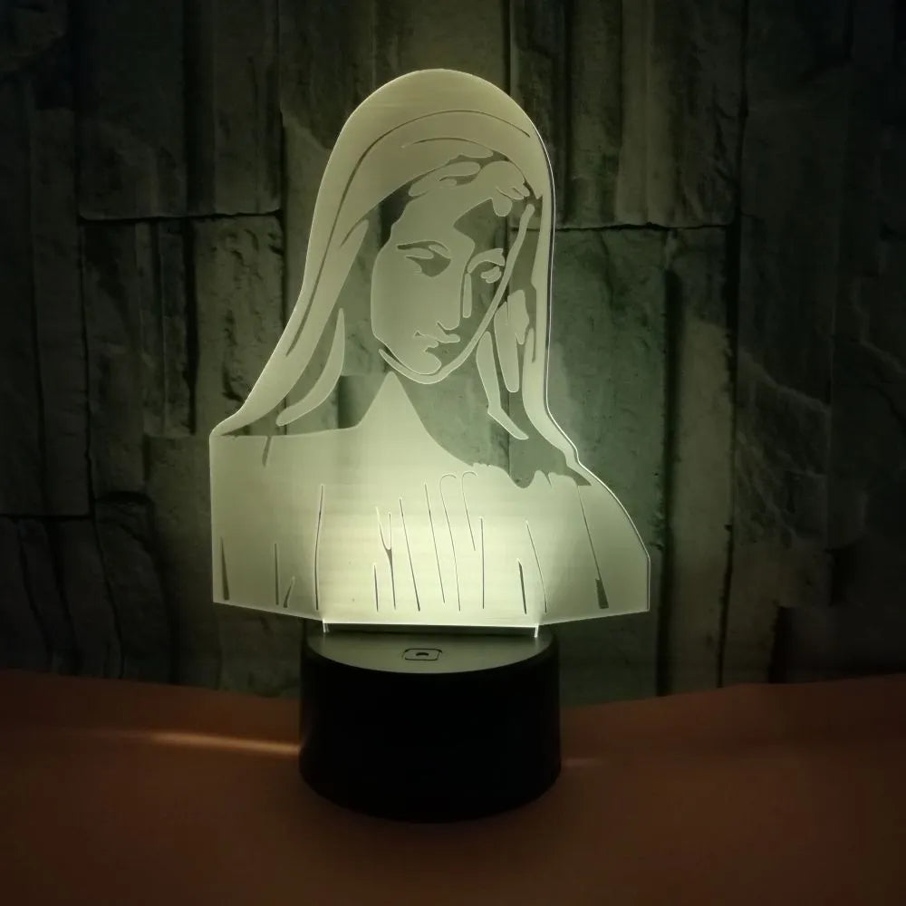 3D LED night light with laser-engraved acrylic plate showing dual ring pattern, ABS base with touch controls