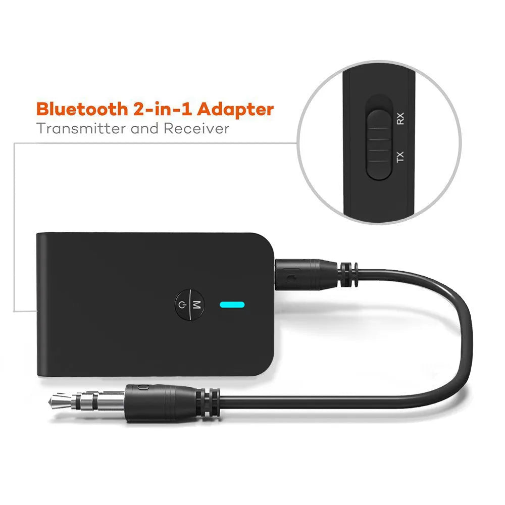 Black Bluetooth adapter with 3.5mm AUX connector for car and home audio