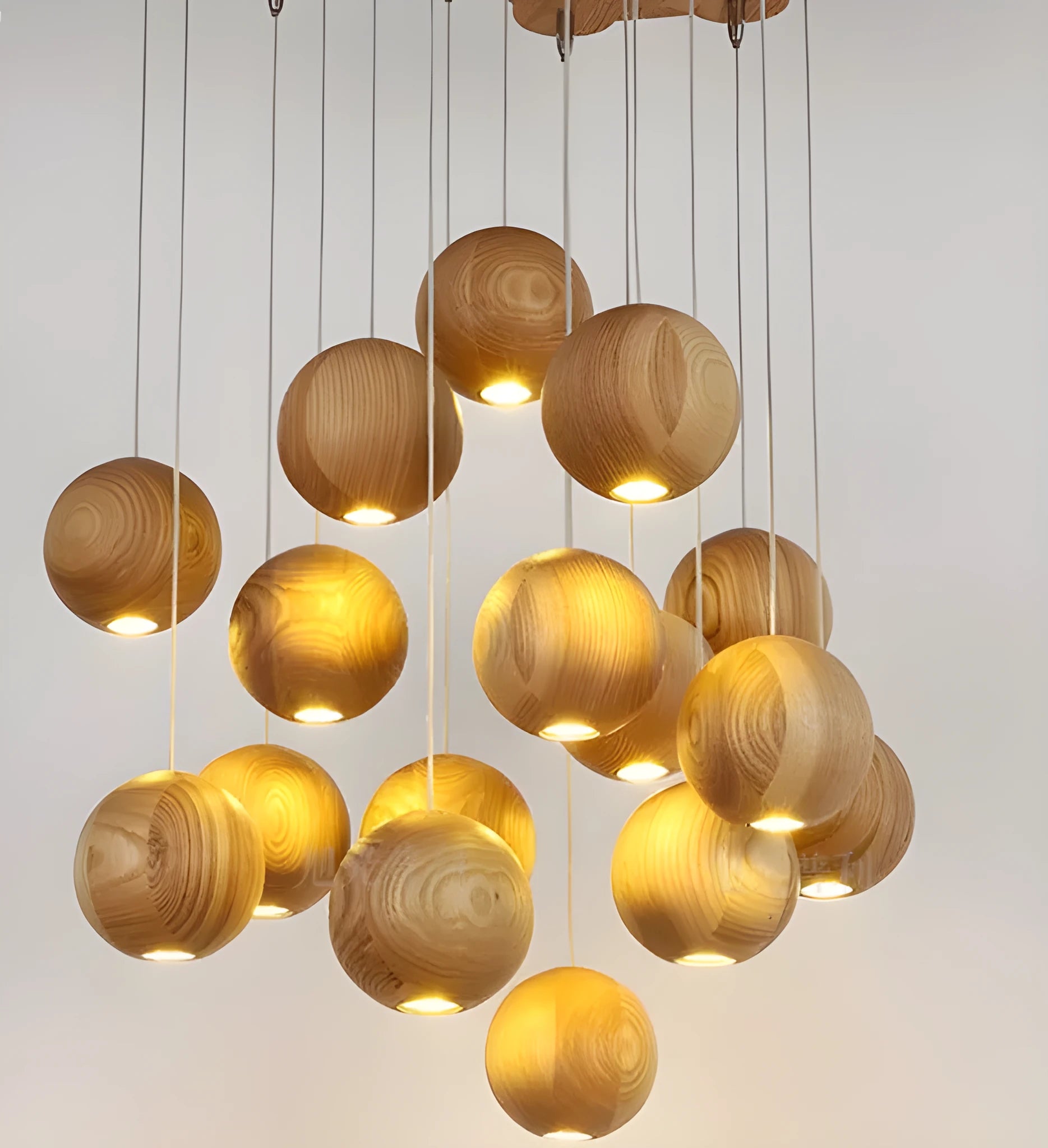 Nordic style solid wood ball chandelier with wooden shade, shown in a one-head configuration.