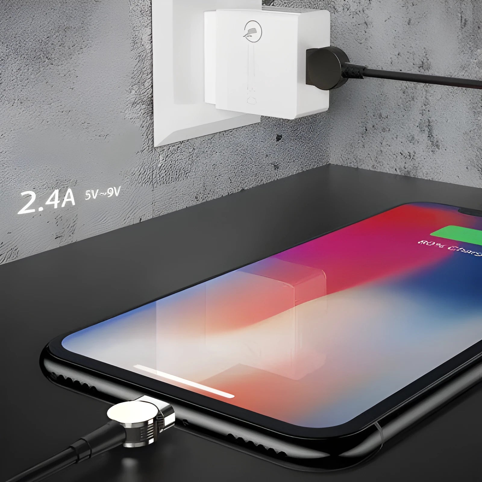 Rotating magnetic three-in-one charging cable with Android Apple Type C heads in 1m length black and red colour options