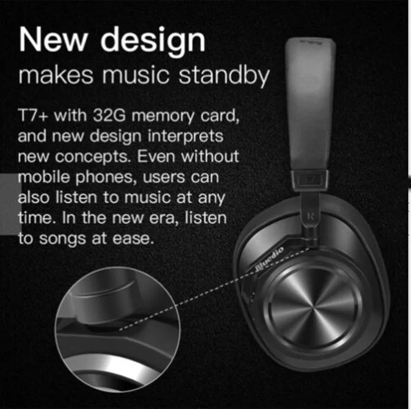Black wireless Bluetooth headset with head-mounted design and battery display