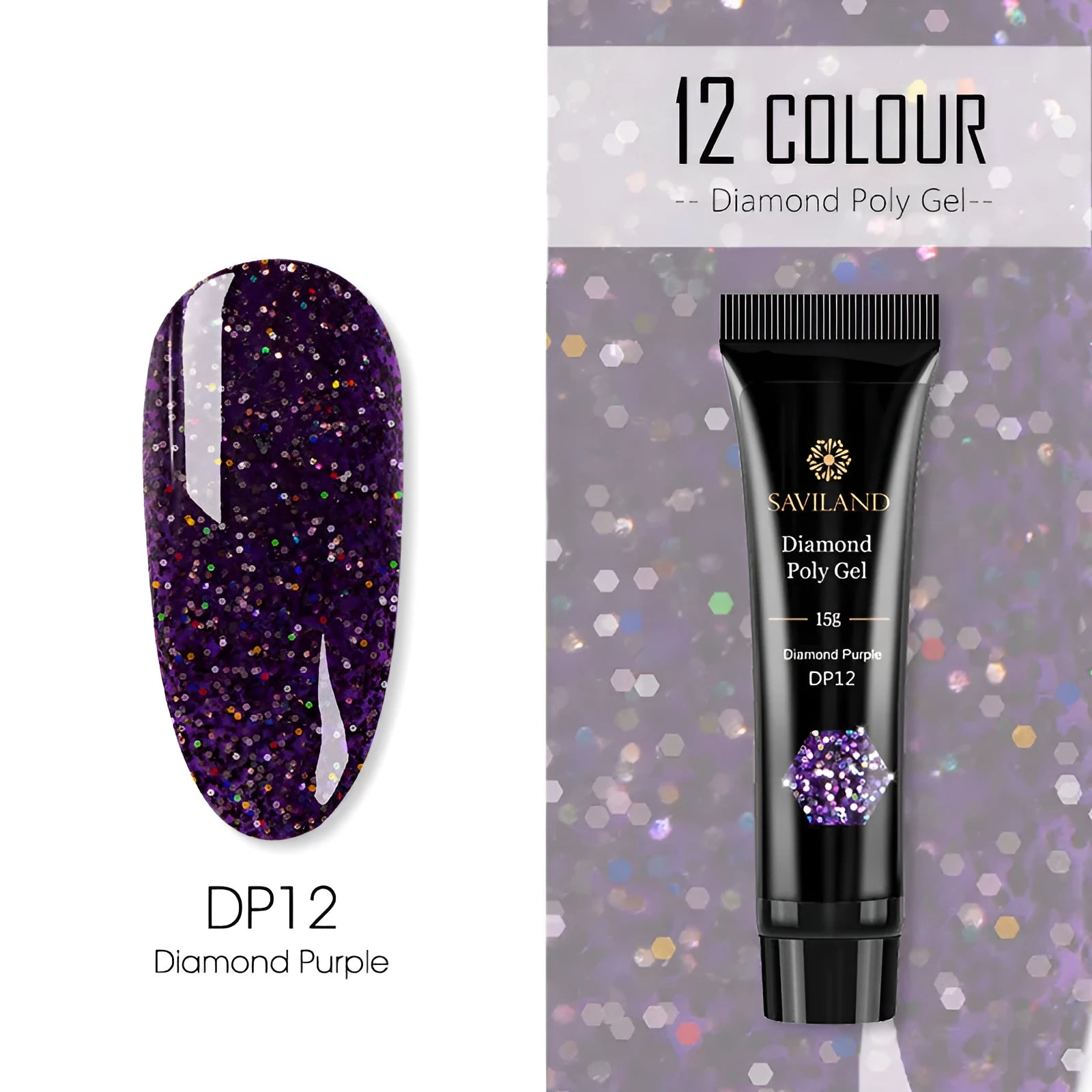 Bright nail polish bottle in colour DP01 with sequin crystal glitter extension glue, 15g resin formula