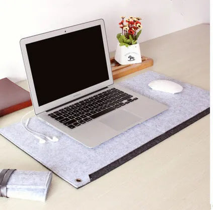 Grey felt computer mouse pad and keyboard pad desk mat 33x63 cm with wrist guard and USB hub
