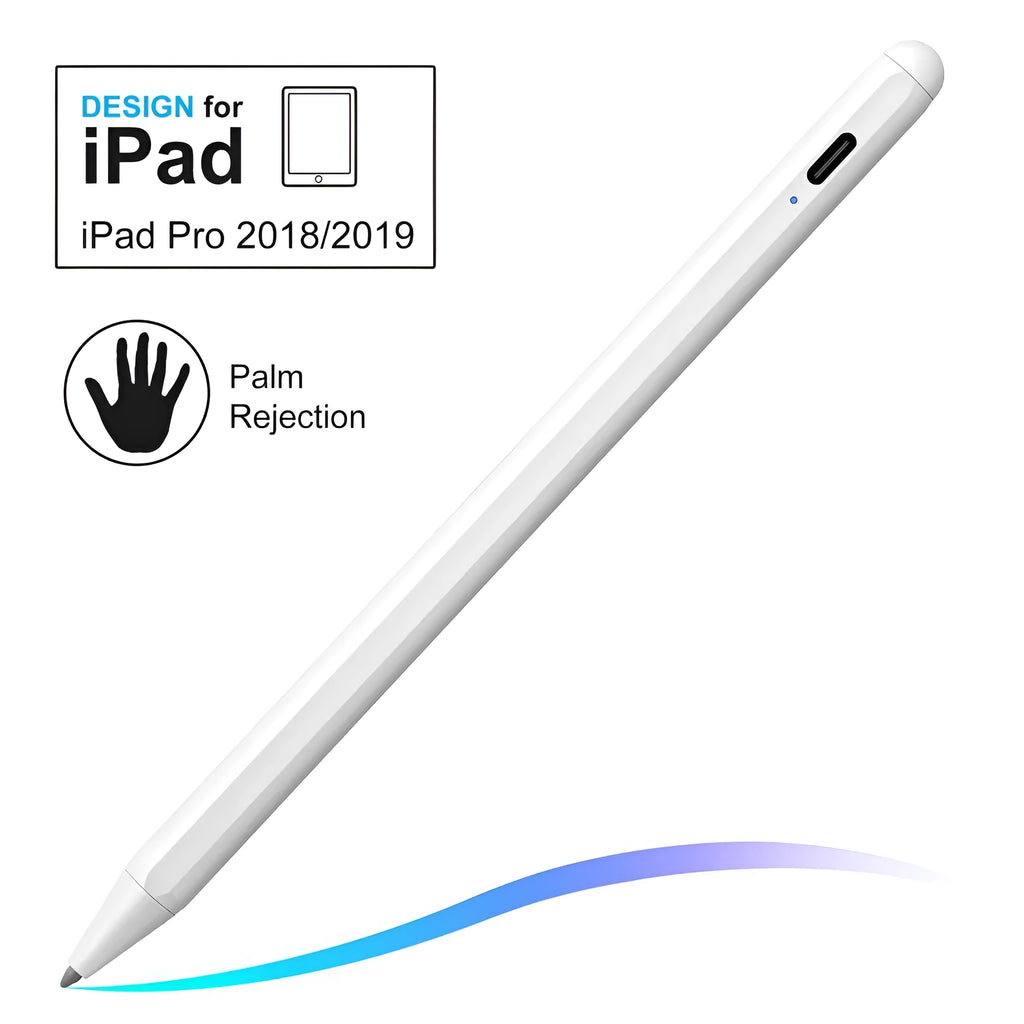 White PH25 Capacitor Pen stylus for iPad 2018-2019 models with 1.0mm fine nib and aluminium alloy body