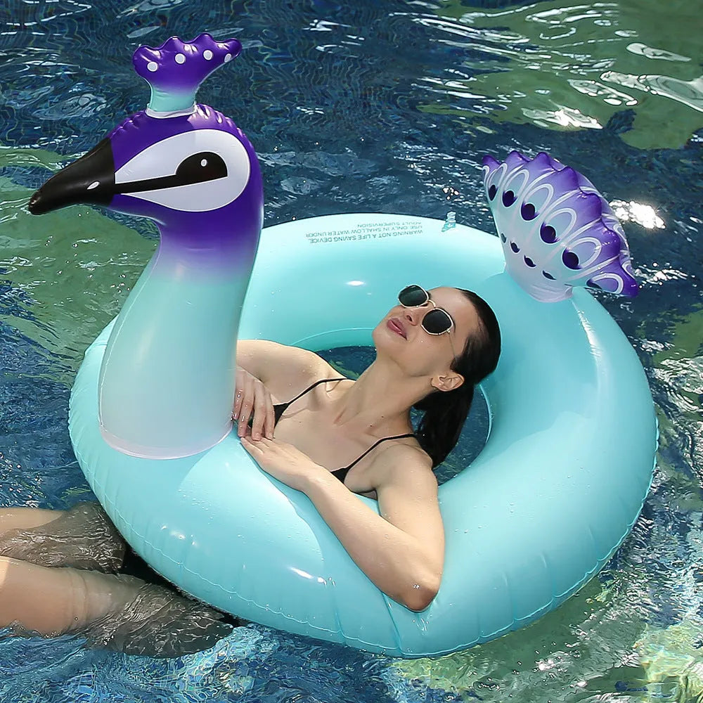 Adult PVC inflatable swimming ring shown with M and L size options and inflated outer diameters 75x75x80cm and 95x100x115cm