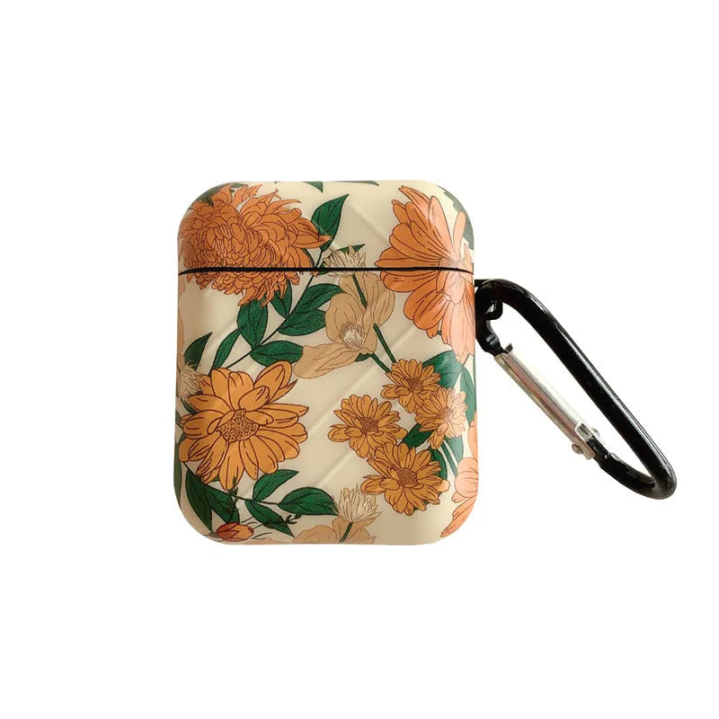 Yellow daisies design on a case for true wireless earbuds compatible with AirPods, light yellow plastic