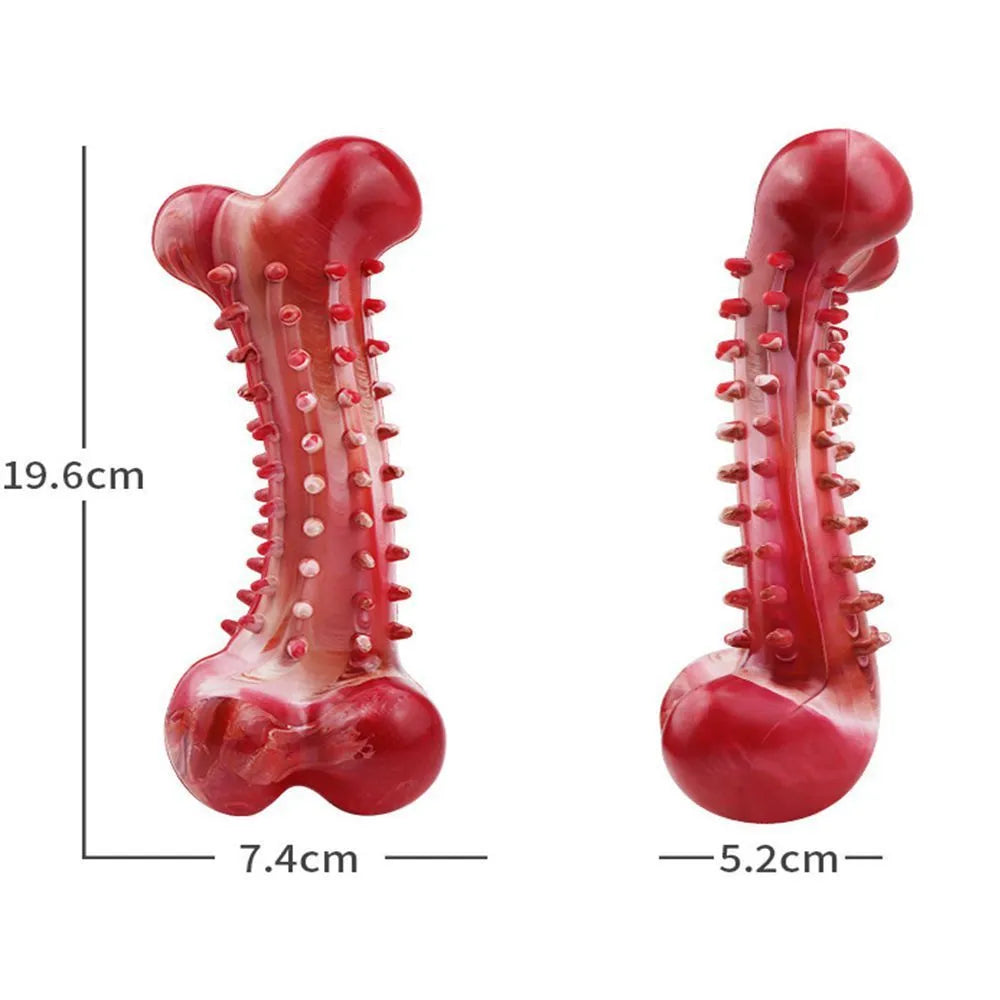 Red natural rubber chew toy for aggressive dogs measuring 12cm long