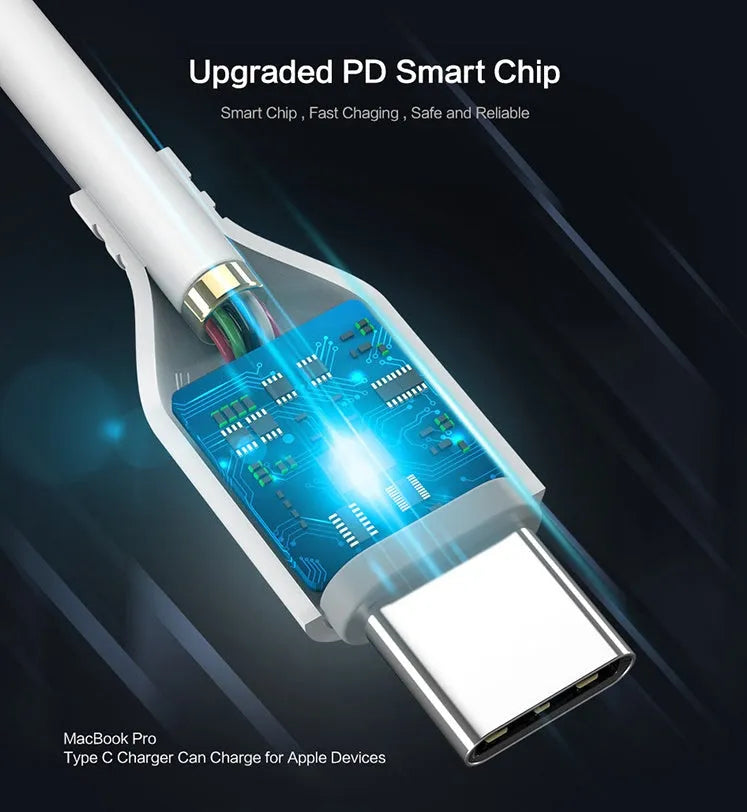White USB-C to Lightning charging cable with nylon braiding shown at full 2-metre length