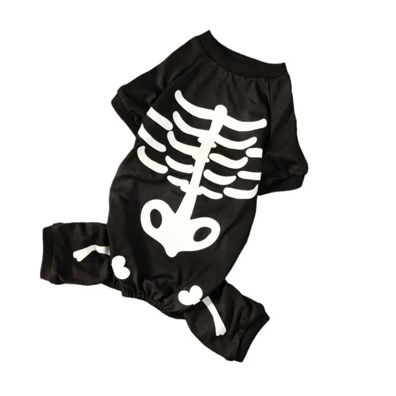 Halloween pet clothing with luminous skull bones design on four-legged dog costume