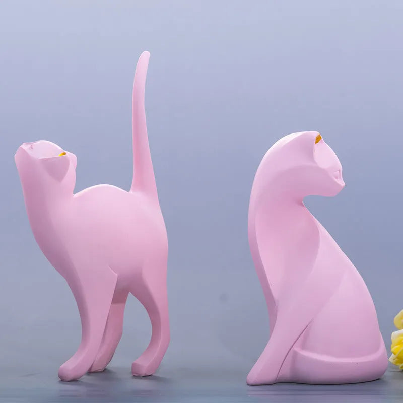 Nordic style synthetic resin cat decoration in Pink cat colour for home shelf display