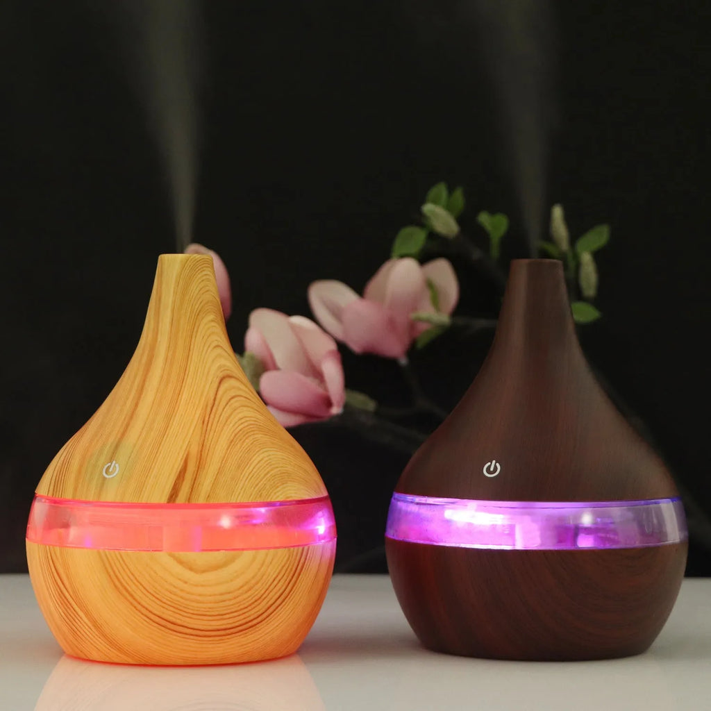 USB columnar air humidifier with wood grain finish and single fog outlet