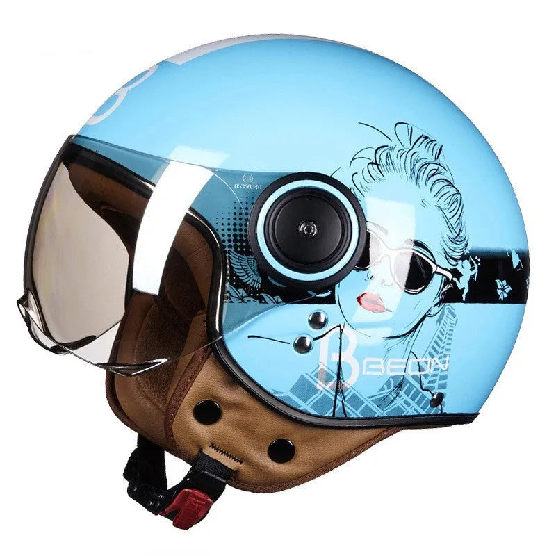 Retro battery car half helmet in bright colour options with lightweight ABS construction