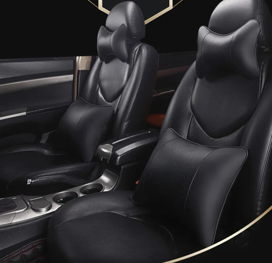 Car breathable headrest with leather surface and classic punched ventilation pattern in beige