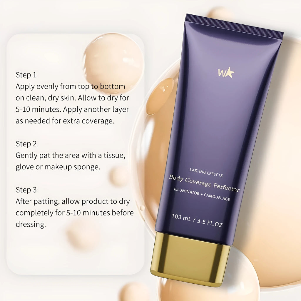 Waterproof body tattoo concealer cream tube and brush in one of seven radiance shades.