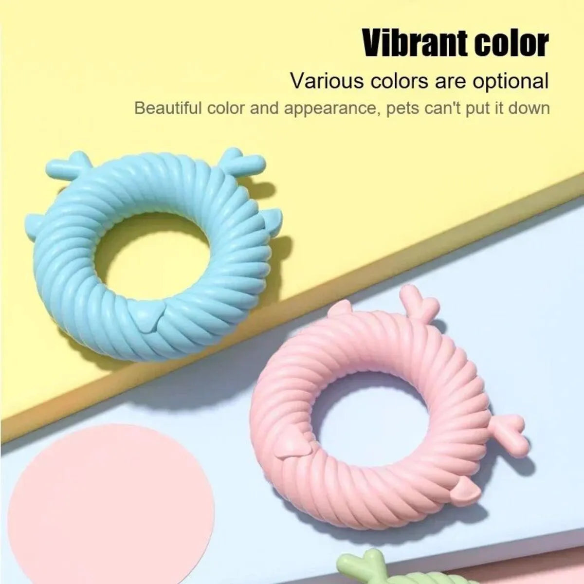 Deer-shaped dog teething toy with spiral grooves in blue, pink, or green colour options
