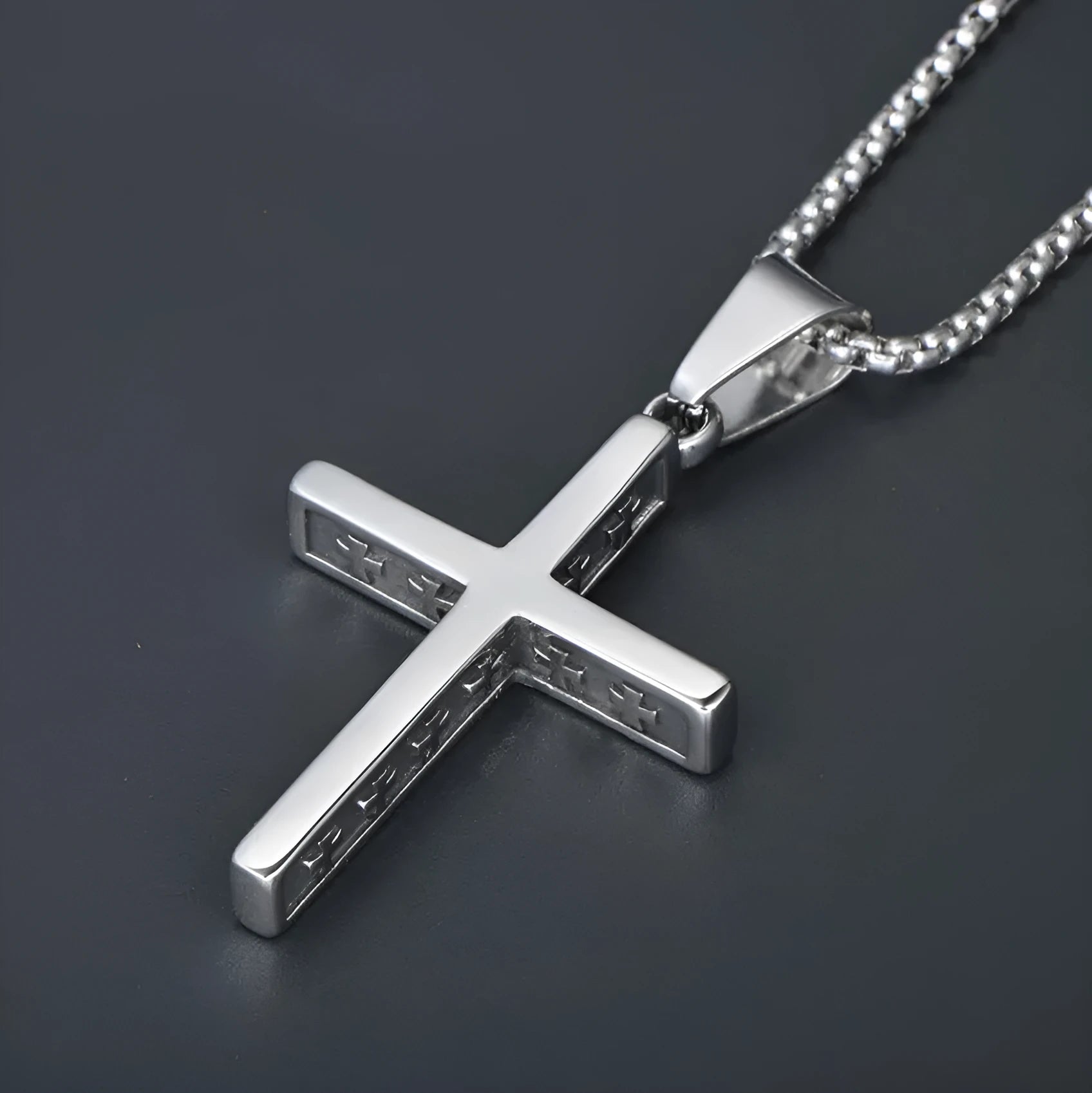 Titanium steel religious necklace with bowknot alloy pendant and pearl chain, adjustable 51-80cm, unisex