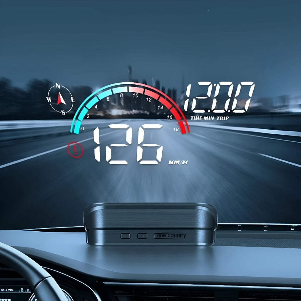Black universal head-up display car projector for speed and compass on dashboard