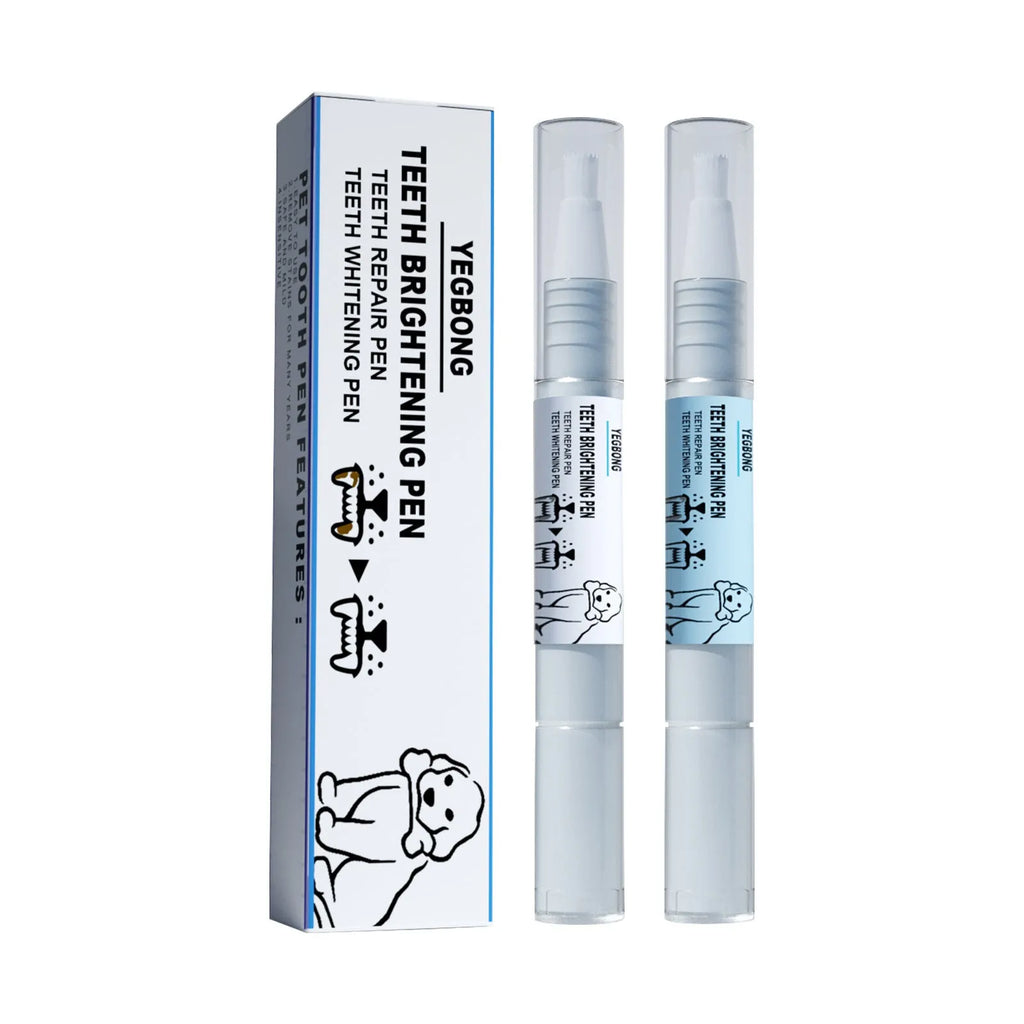 Pet teeth whitening pen and two dental brush applicators for dog and cat tartar care