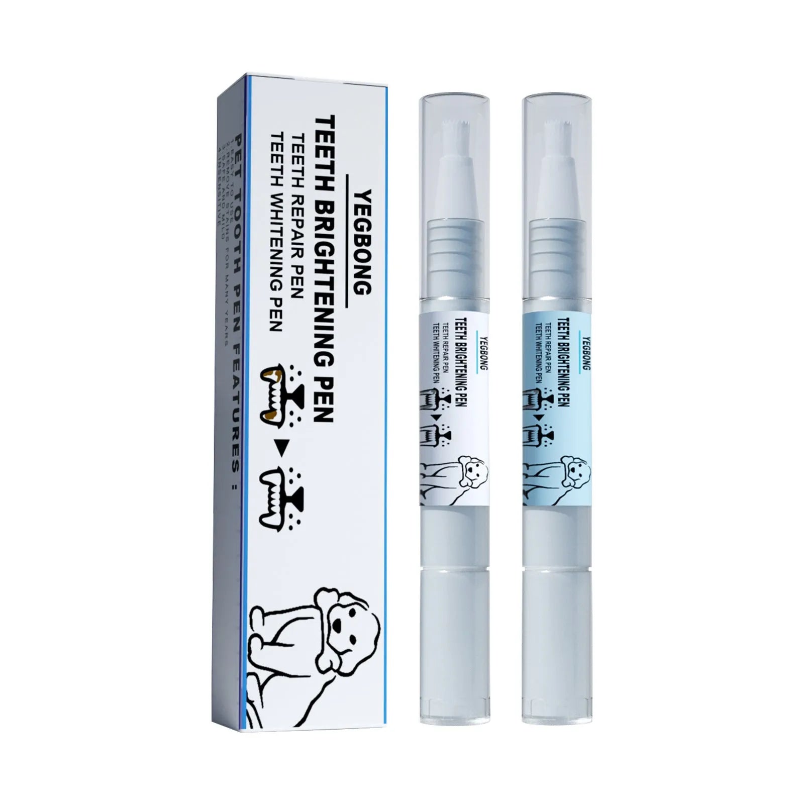 Pet teeth whitening pen and two dental brush applicators for dog and cat tartar care