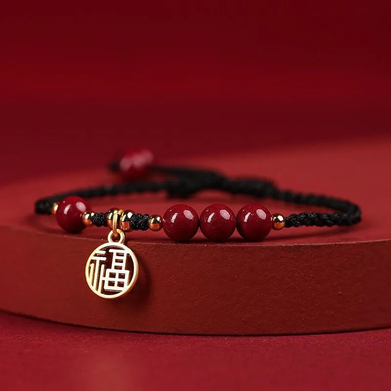 Cinnabar examination luck bracelet with braided rope strap and lucky charm card in choice of colours