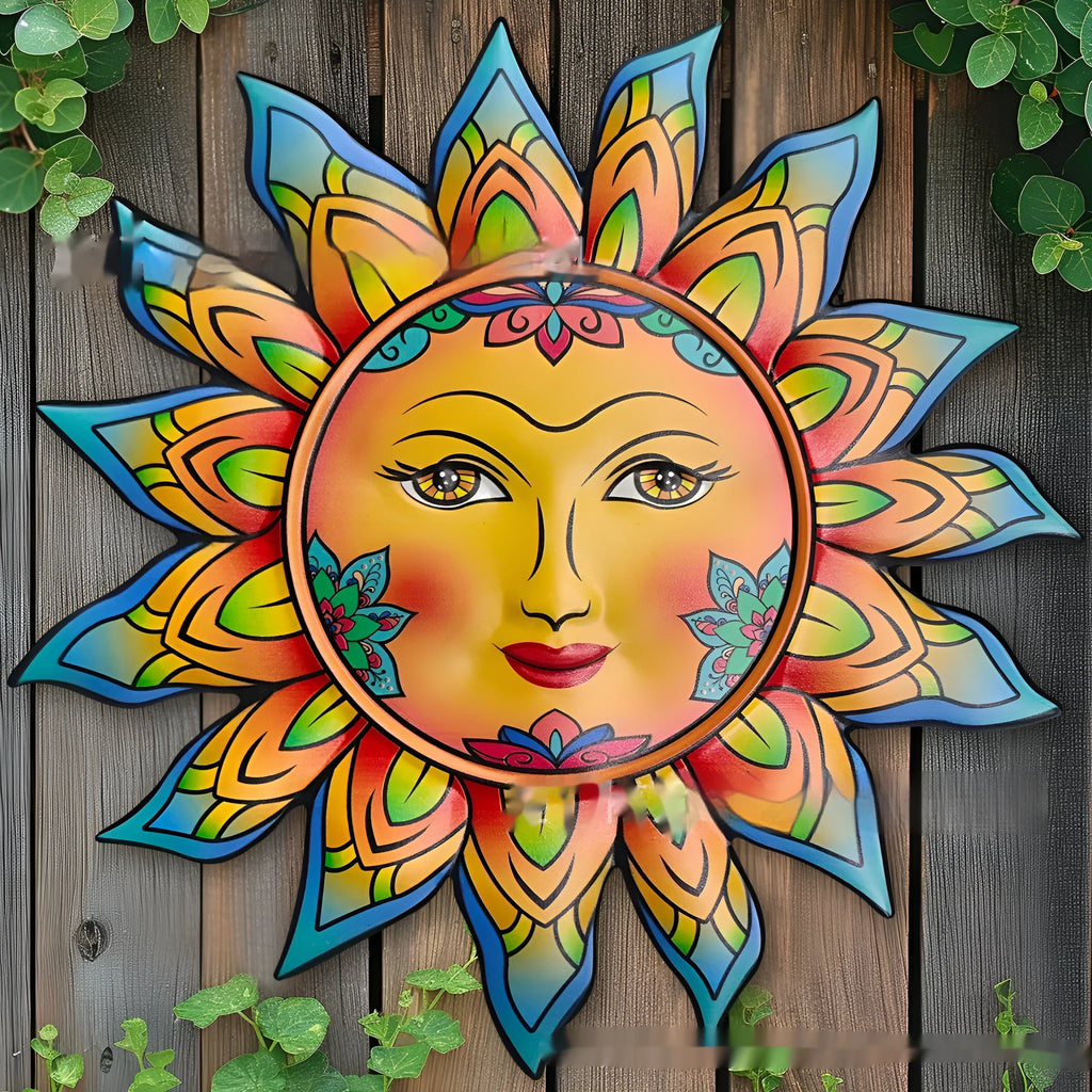 Iron sun face wall hanging decorative craft with garden design in multiple colour options