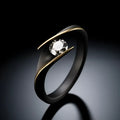 Minimalist retro diamond studded ring in gun black copper geometric shape unisex sizes No 6 to No 10