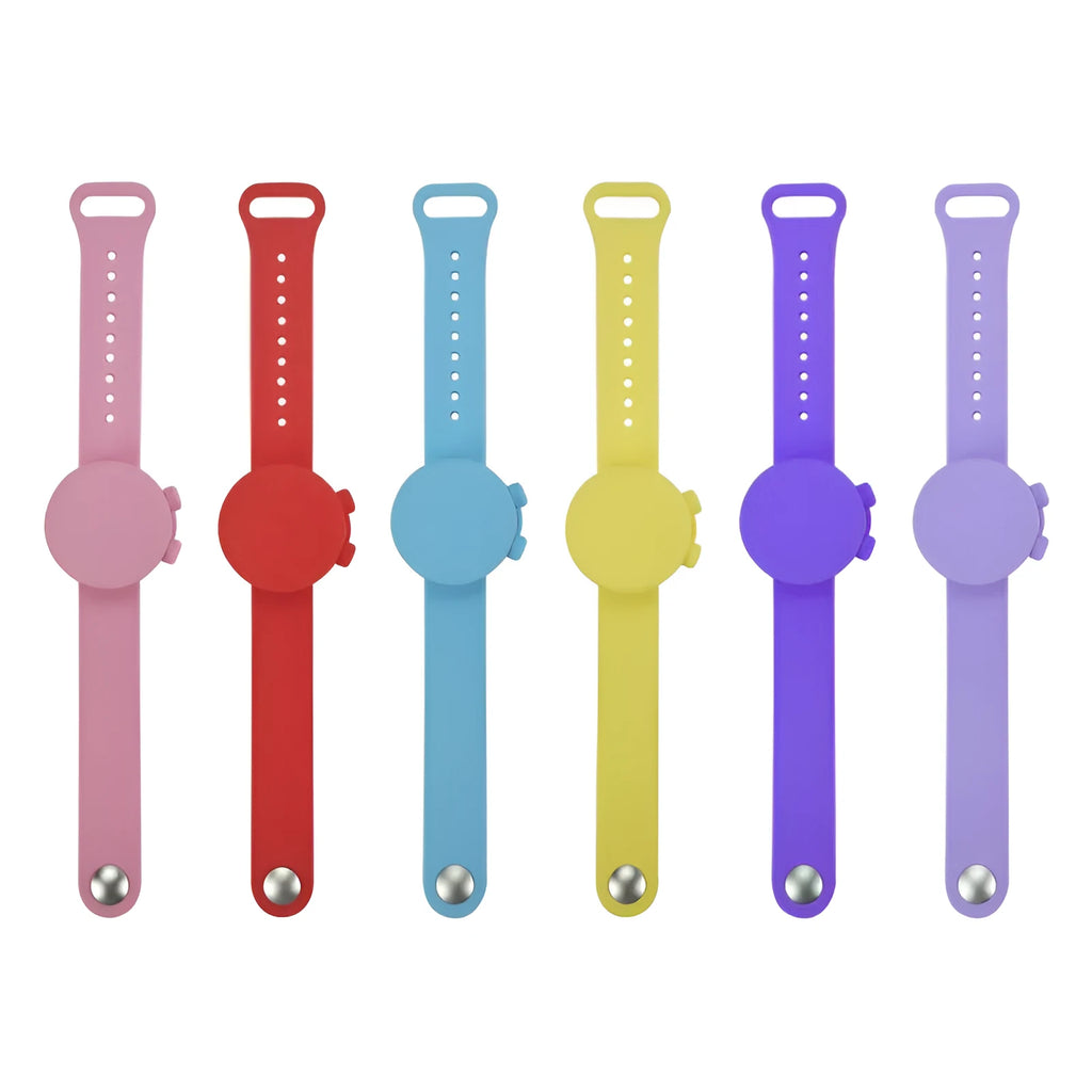 Unisex silicone disinfectant bracelet in multiple colours on a neutral background