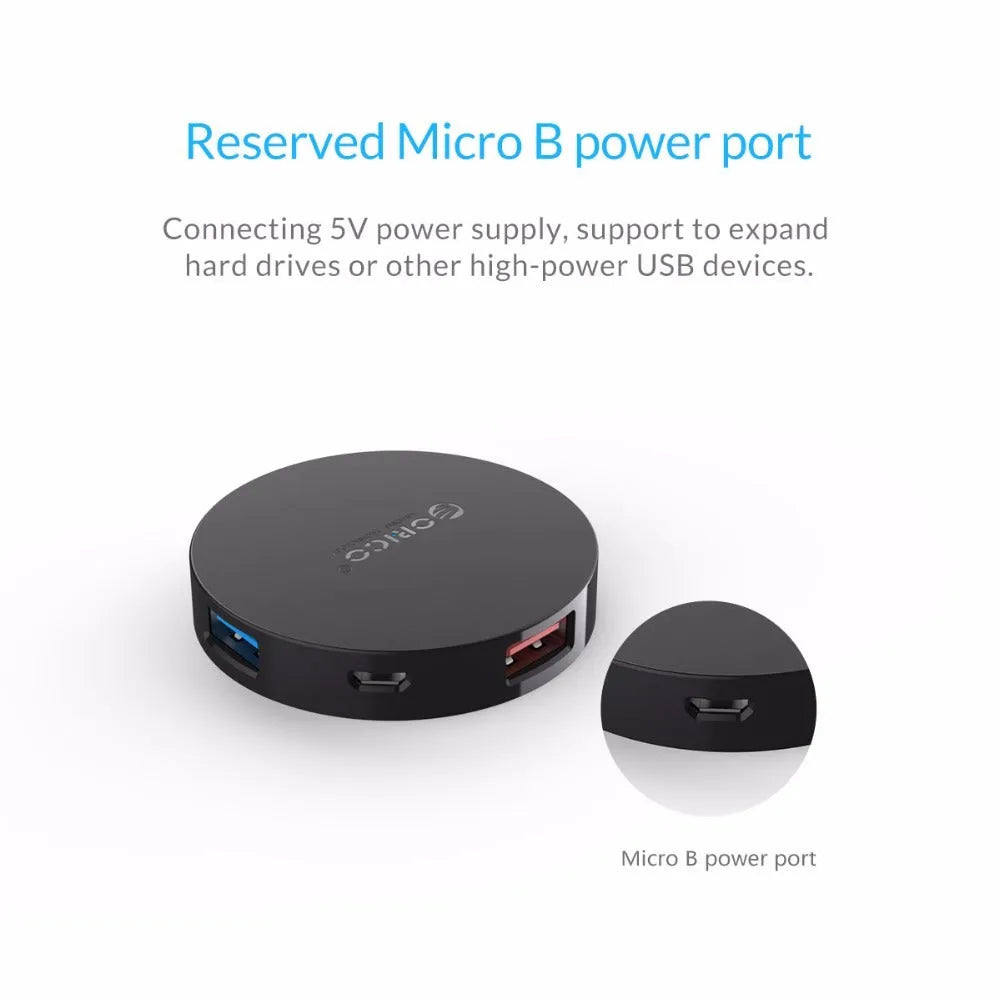 ORICO HA4U-U3 USB3.0 splitter, four-port Type-A hub, 60x60x12mm ABS body, black or white