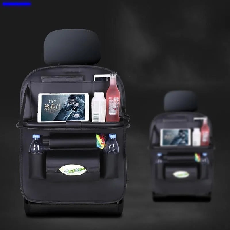 Hanging storage bag seat organiser in wear-resistant leather for car seat back with beige colour