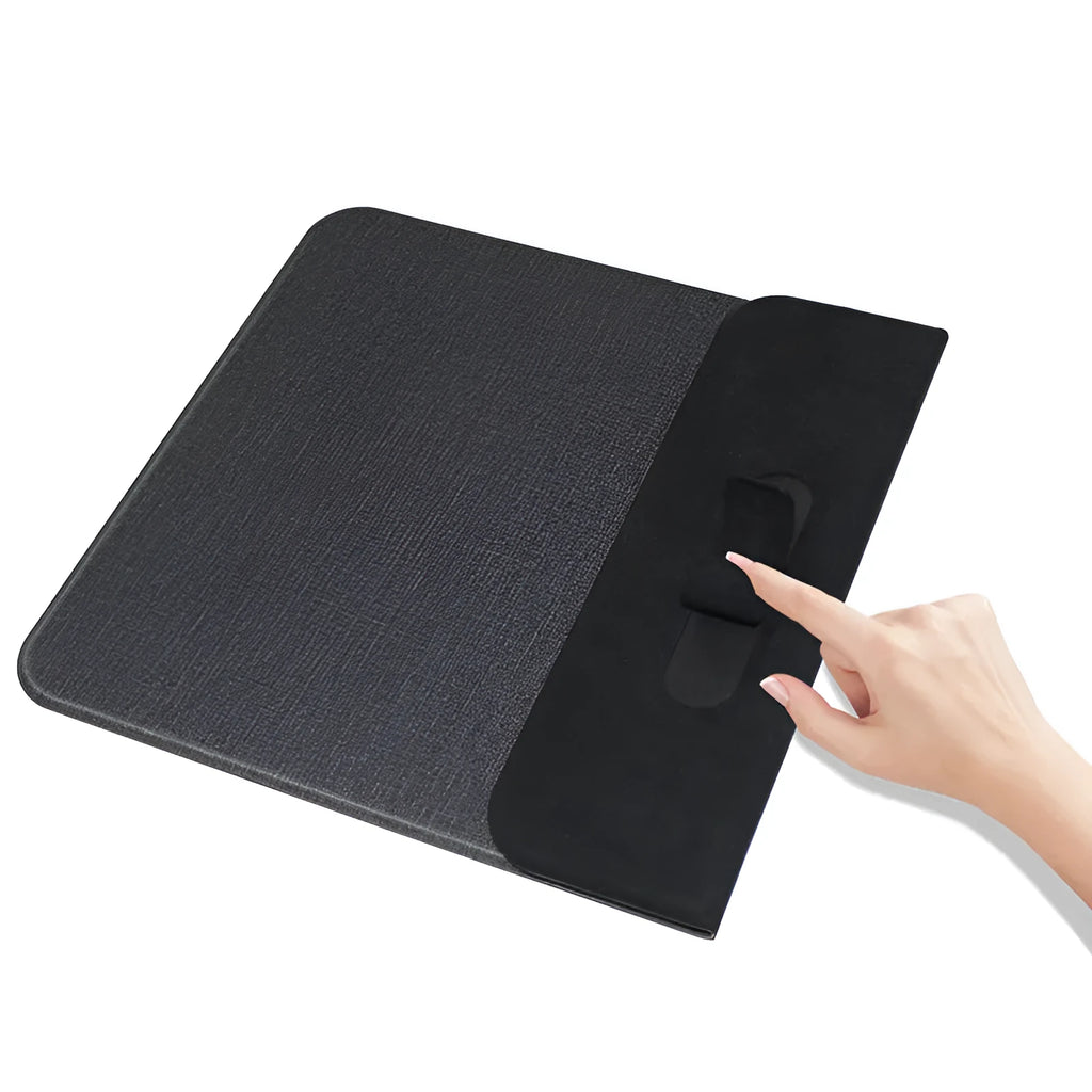 Foldable cloth phone holder with built-in 10W wireless charger on a desk