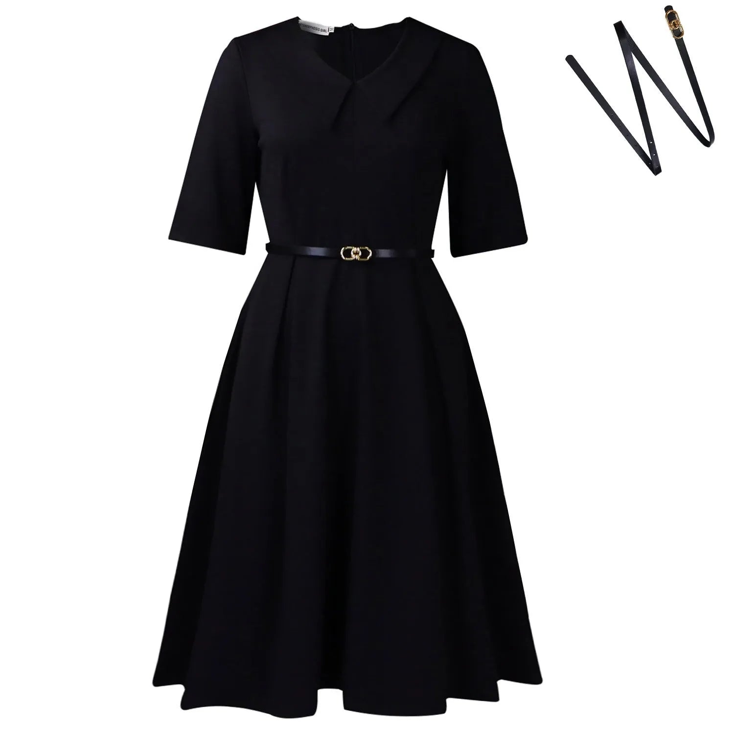 Women's solid colour African dress with half sleeves, high waist, and a matching belt.