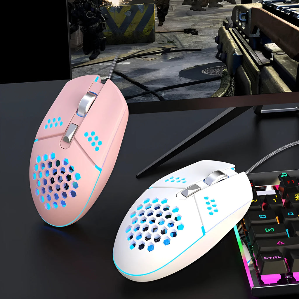 Wired gaming mouse with cooling holes, braided USB cable, 6 keys, DPI button, black colour