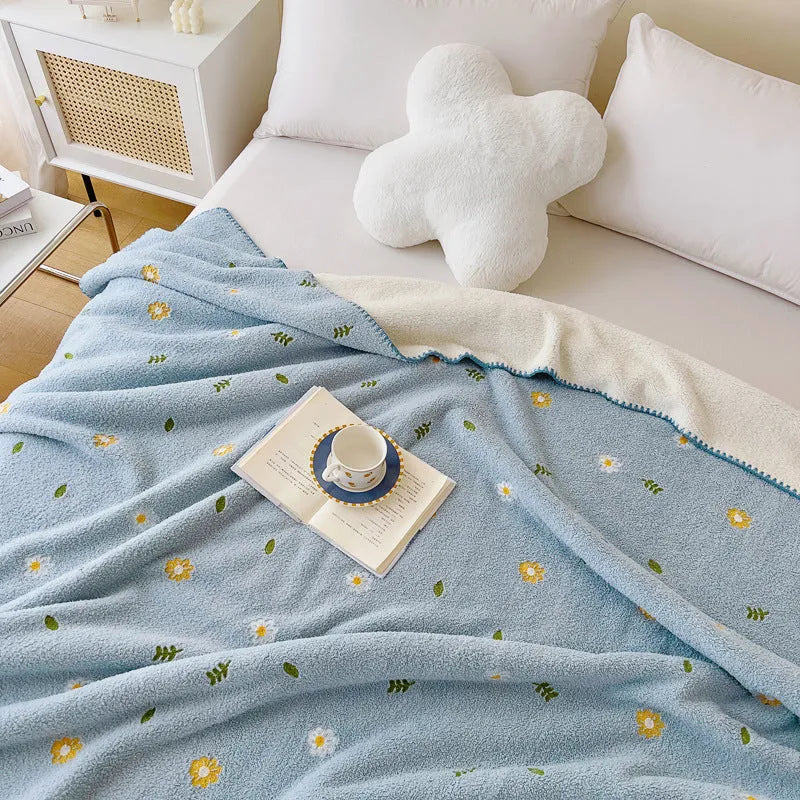 Cloud Velvet multifunctional office nap shawl blanket in Tulip beige with solid colour pattern
