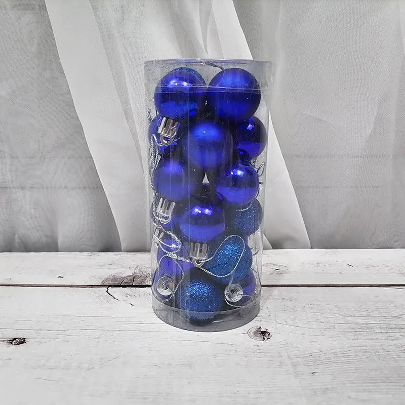 Shiny matte electroplated barrel-shaped plastic Christmas bauble in assorted colours, 6cm diameter.