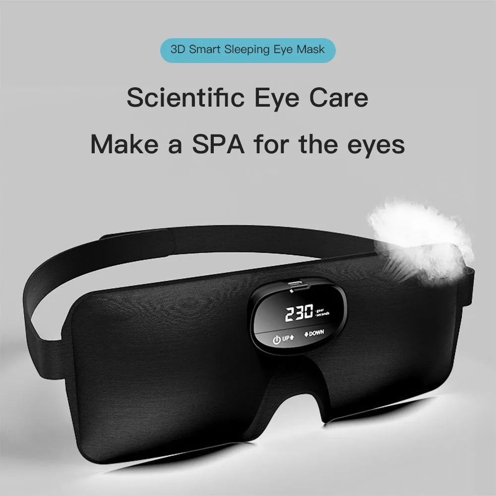 Black smart sleep aid eye mask with EMS massage feature