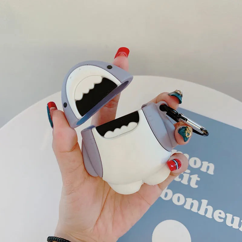 Shark design silicone protective cover for Apple AirPods 1 and 2 wireless earphone charging case