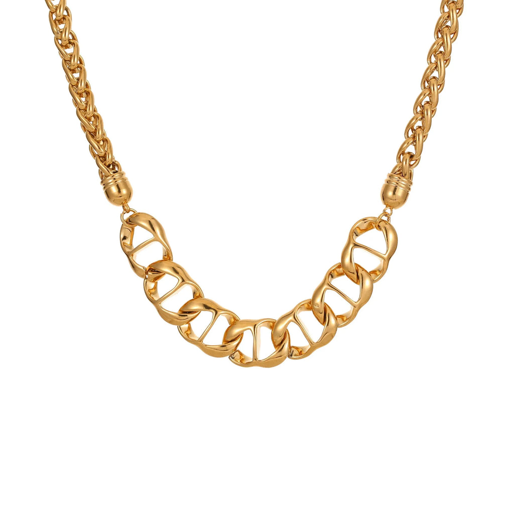 Geometric stainless steel necklace with 18K gold plating in regular chain style